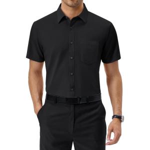 Alimens & Gentle Mens Dress Shirts Short Sleeve Wrinkle Free Stretch Regular Fit Formal Casual Button Down Shirt with Pocket(Black)