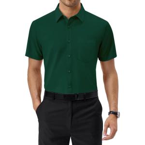 Alimens & Gentle Mens Dress Shirts Short Sleeve Wrinkle Free Stretch Regular Fit Formal Casual Button Down Shirt with Pocket(Dark Green)