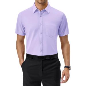 Alimens & Gentle Mens Dress Shirts Short Sleeve Wrinkle Free Stretch Regular Fit Formal Casual Button Down Shirt with Pocket(Purple)
