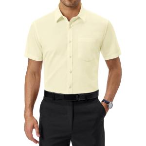 Alimens & Gentle Mens Dress Shirts Short Sleeve Wrinkle Free Stretch Regular Fit Formal Casual Button Down Shirt with Pocket(Yellow)