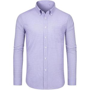 Alimens & Gentle Mens Long Sleeve Button Down Shirts Stretch Regular Fit Dress Shirts Casual Work Gingham Shirts with Pocket(Blue Red Plaid)