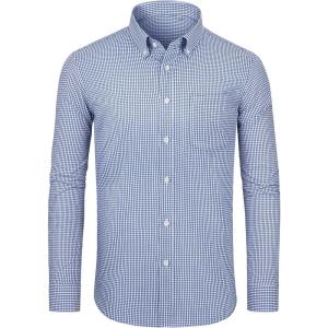 Alimens & Gentle Mens Long Sleeve Button Down Shirts Stretch Regular Fit Dress Shirts Casual Work Gingham Shirts with Pocket(Blue White Plaid)