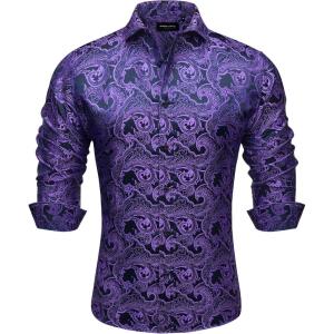 Alimens & Gentle Mens Paisley Shirts Dress Shirt for Men Western Cowboy Shirt Long Sleeve Button Down Shirt Wedding Party(Purple)