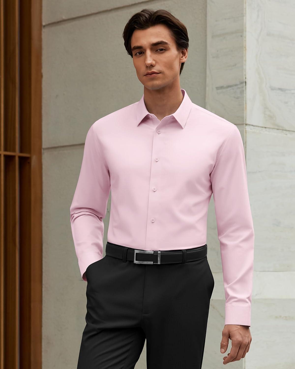 imageAlimens amp Gentle Mens Premium Dress Shirt Cotton Moisture Wicking Performence Wrinkle Free Button Down ShirtsPink