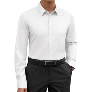 Alimens & Gentle Men’s Premium Dress Shirt – Cotton Moisture Wicking Performence Wrinkle Free Button Down Shirts(White)