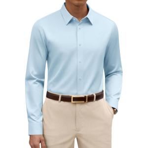Alimens & Gentle Men’s Premium Dress Shirt – Silk Modal Performence Wrinkle Free Button Down Shirts(Blue)