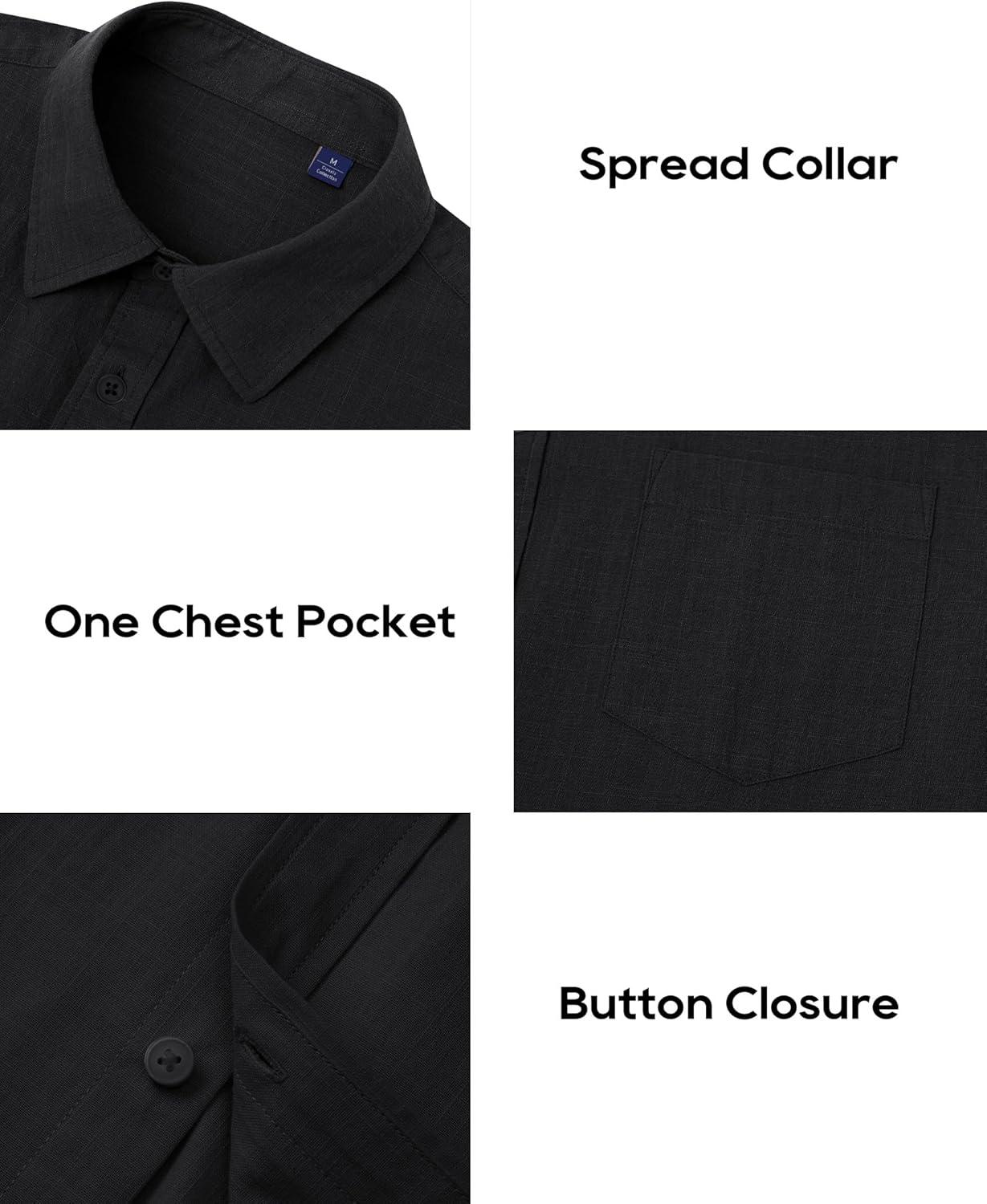 imageAlimens amp Gentle Mens Cotton Linen Textured Shirt Long Sleeve Button Down Shirts Casual Summer Beach Wedding Tops with PocketBlack