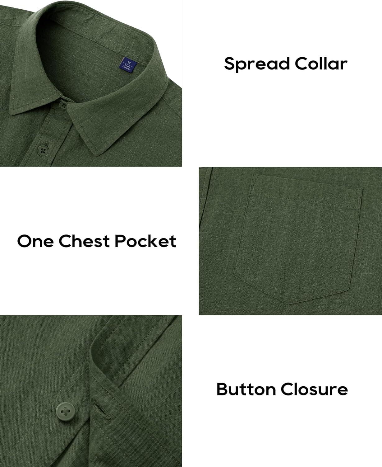 imageAlimens amp Gentle Mens Cotton Linen Textured Shirt Long Sleeve Button Down Shirts Casual Summer Beach Wedding Tops with PocketGreen