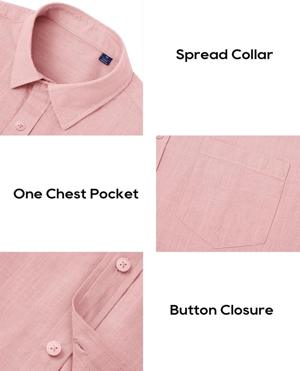 imageAlimens amp Gentle Mens Cotton Linen Textured Shirt Long Sleeve Button Down Shirts Casual Summer Beach Wedding Tops with PocketGrey Pink