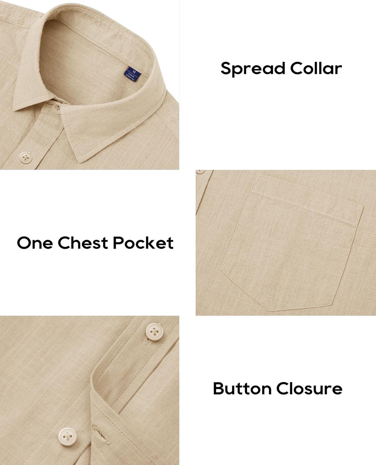 imageAlimens amp Gentle Mens Cotton Linen Textured Shirt Long Sleeve Button Down Shirts Casual Summer Beach Wedding Tops with PocketKhaki