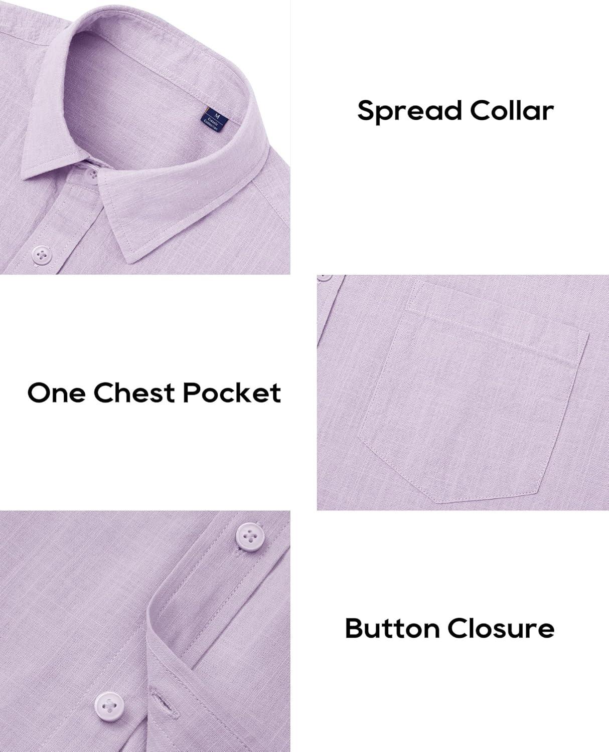 imageAlimens amp Gentle Mens Cotton Linen Textured Shirt Long Sleeve Button Down Shirts Casual Summer Beach Wedding Tops with PocketLavender