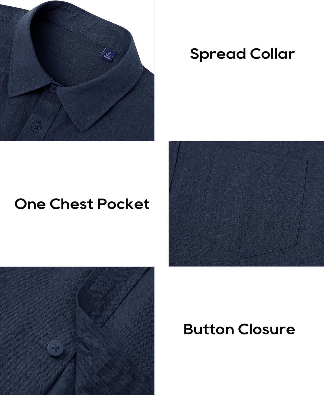 imageAlimens amp Gentle Mens Cotton Linen Textured Shirt Long Sleeve Button Down Shirts Casual Summer Beach Wedding Tops with PocketNavy Blue