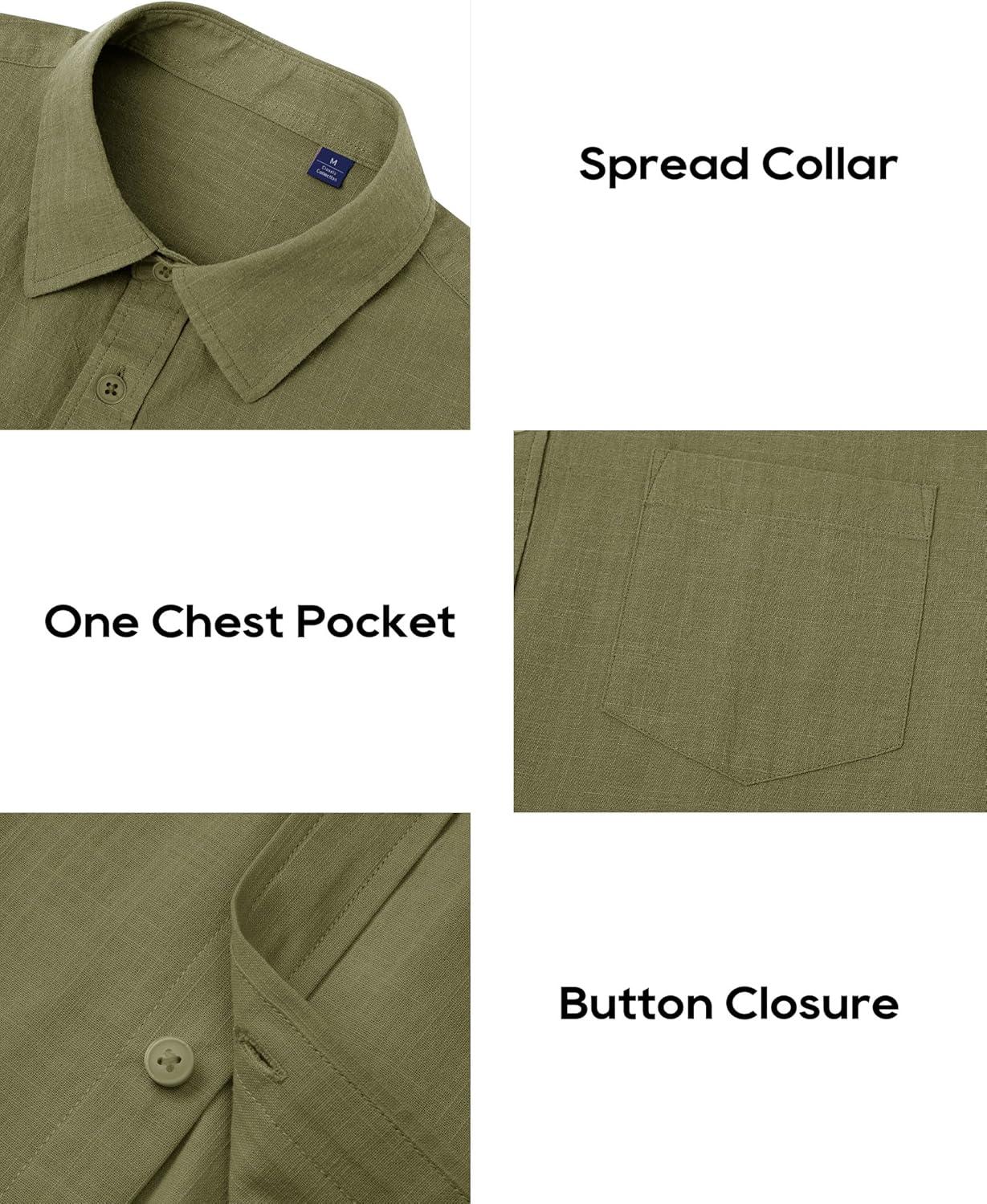 imageAlimens amp Gentle Mens Cotton Linen Textured Shirt Long Sleeve Button Down Shirts Casual Summer Beach Wedding Tops with PocketOlive Green