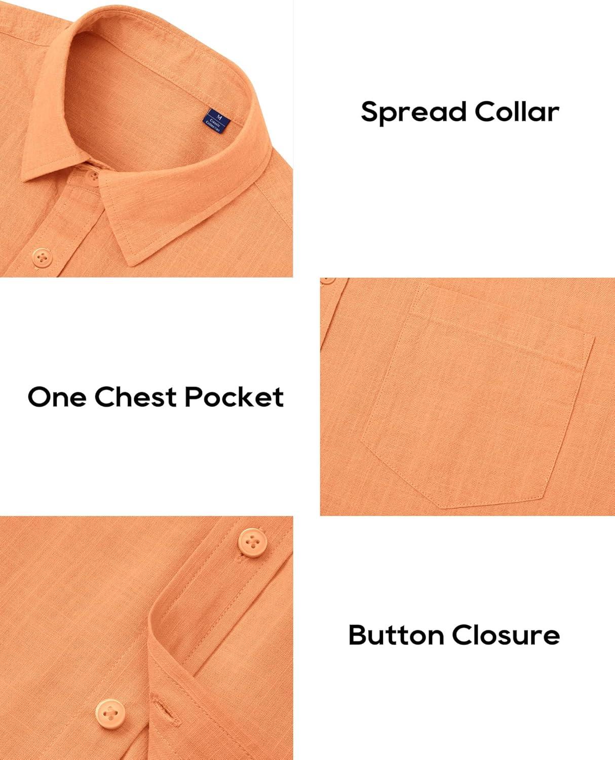 imageAlimens amp Gentle Mens Cotton Linen Textured Shirt Long Sleeve Button Down Shirts Casual Summer Beach Wedding Tops with PocketOrange