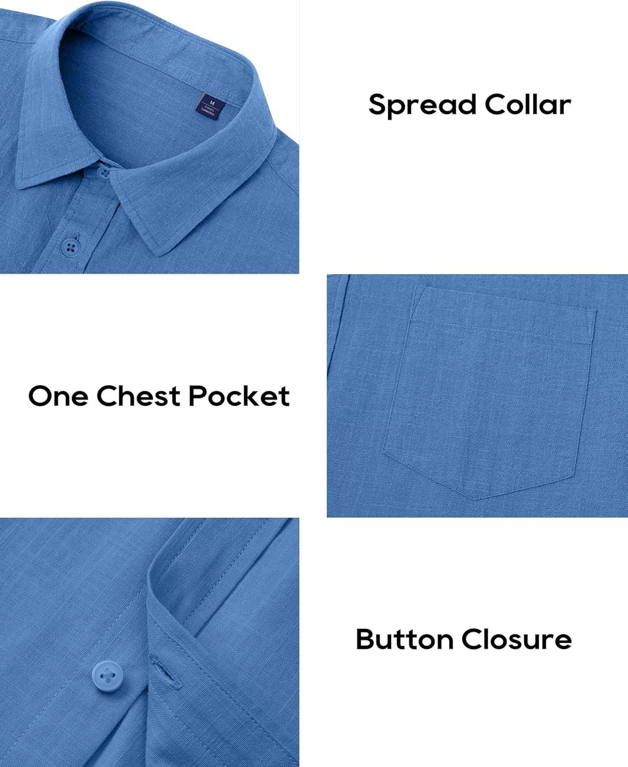 imageAlimens amp Gentle Mens Cotton Linen Textured Shirt Long Sleeve Button Down Shirts Casual Summer Beach Wedding Tops with PocketRoyal Blue