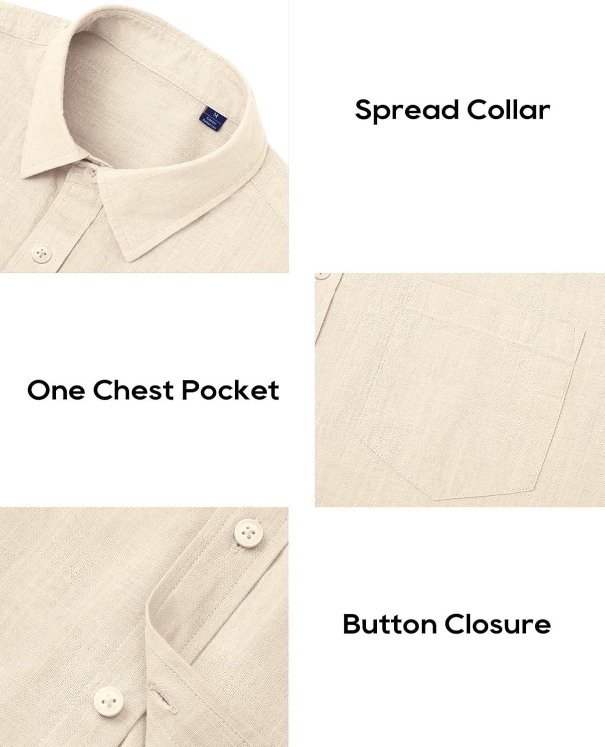 imageAlimens amp Gentle Mens Cotton Linen Textured Shirt Long Sleeve Button Down Shirts Casual Summer Beach Wedding Tops with PocketTan