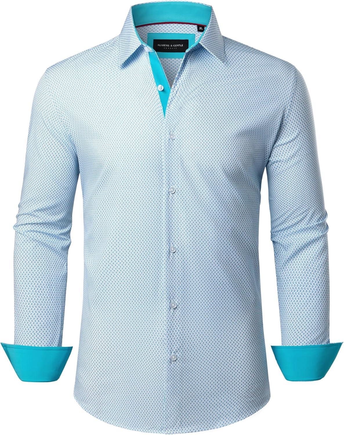 imageAlimens amp Gentle Mens Dress Shirts Printed Button Down Shirt Long Sleeve Regular Fit Inner Collar Contrast Shirt BusinessBluepat2