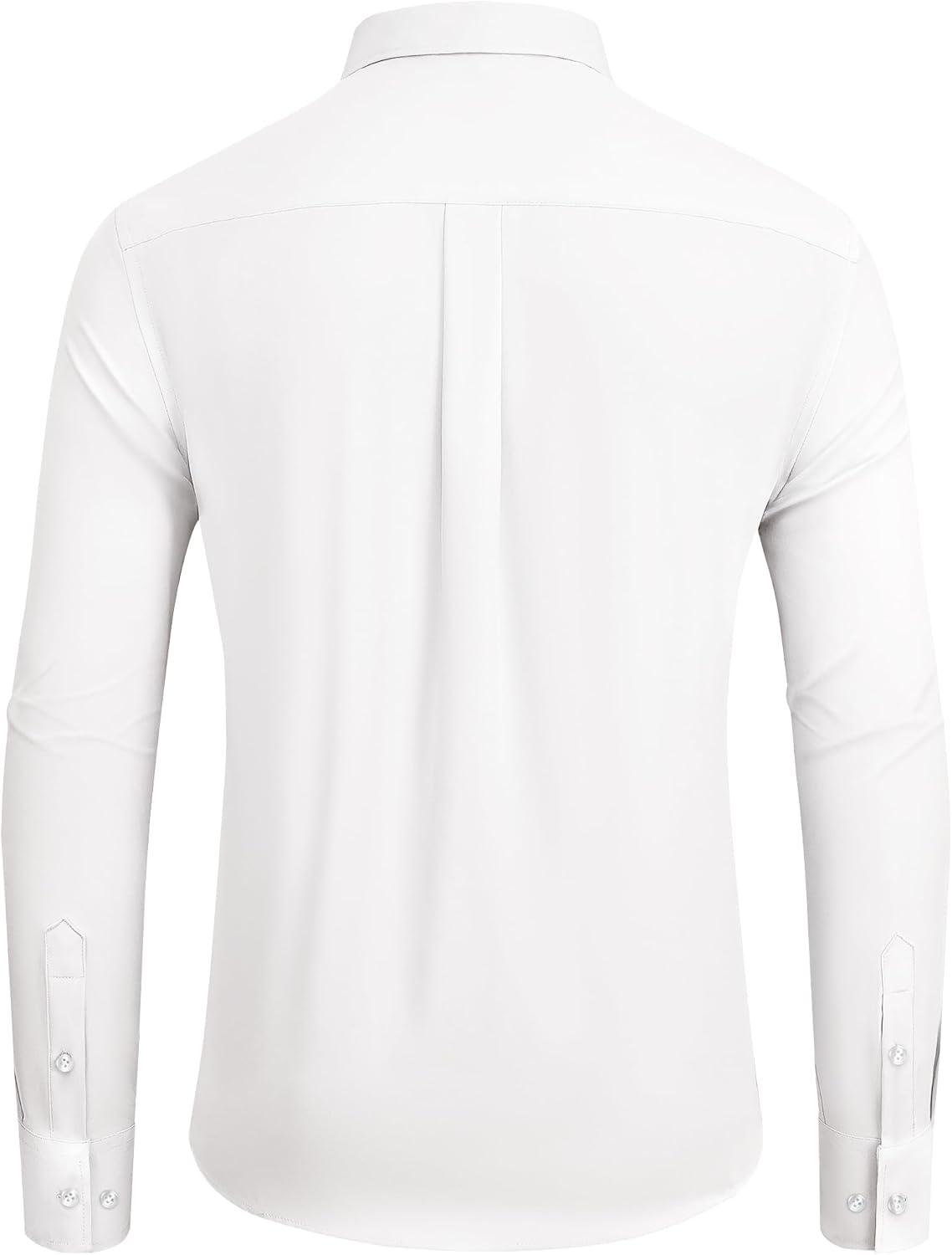 imageAlimens amp Gentle Mens Dress Shirts Stretch Long Sleeve Formal Business Wedding Button Down Shirt Wrinkle FreeSolid White