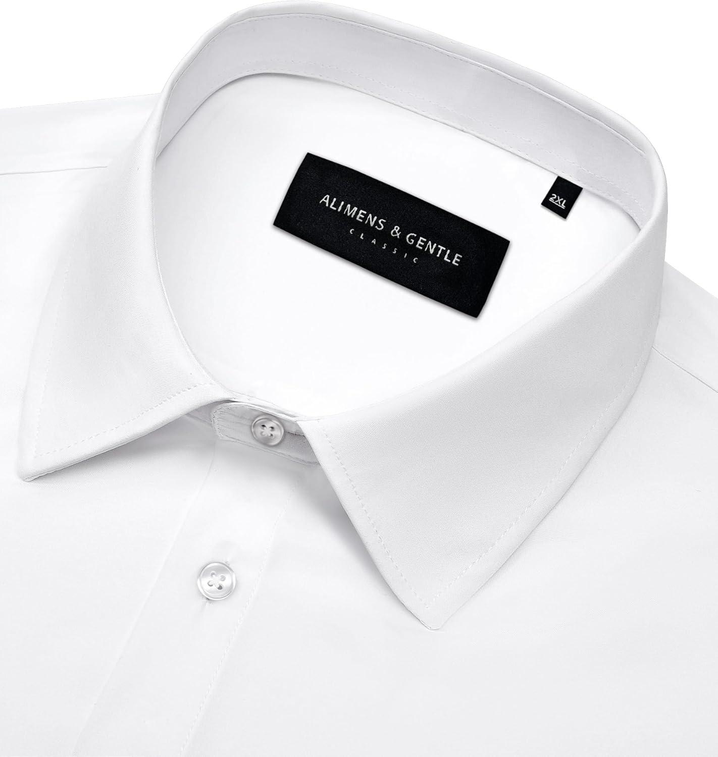 imageAlimens amp Gentle Mens Dress Shirts Stretch Long Sleeve Formal Business Wedding Button Down Shirt Wrinkle FreeSolid White