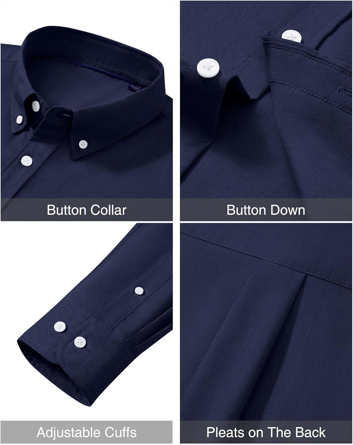 imageAlimens amp Gentle Mens Oxford Shirts Stretch Long Sleeve Dress Shirt for Men Casual Business Work Solid Button Down ShirtsNavy Blue