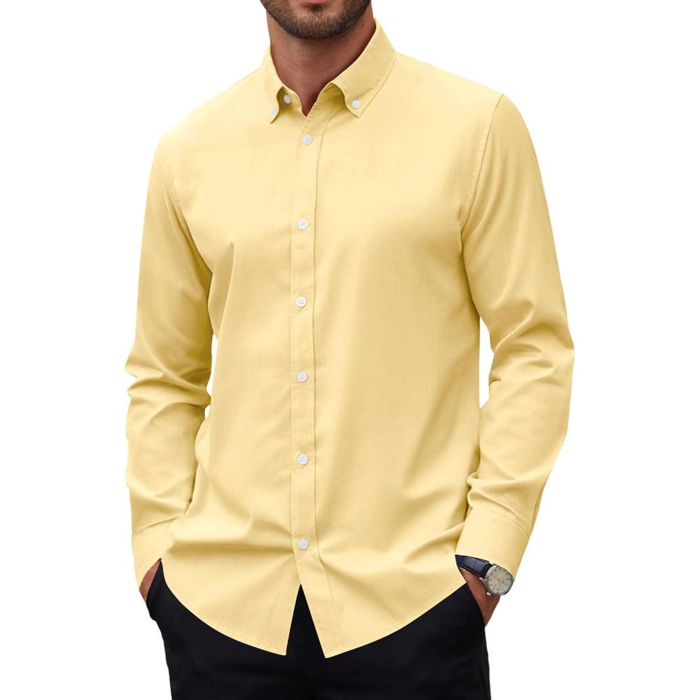 imageAlimens amp Gentle Mens Oxford Shirts Stretch Long Sleeve Dress Shirt for Men Casual Business Work Solid Button Down ShirtsYellow