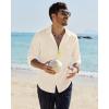 Alimens & Gentle Mens Cotton Linen Textured Shirt Long Sleeve Button Down Shirts Casual Summer Beach Wedding Tops with Pocket(Beige)