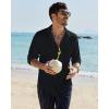 Alimens & Gentle Mens Cotton Linen Textured Shirt Long Sleeve Button Down Shirts Casual Summer Beach Wedding Tops with Pocket(Black)