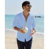 Alimens & Gentle Mens Cotton Linen Textured Shirt Long Sleeve Button Down Shirts Casual Summer Beach Wedding Tops with Pocket(Blue)