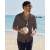 Alimens & Gentle Mens Cotton Linen Textured Shirt Long Sleeve Button Down Shirts Casual Summer Beach Wedding Tops with Pocket(Brown)