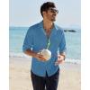 Alimens & Gentle Mens Cotton Linen Textured Shirt Long Sleeve Button Down Shirts Casual Summer Beach Wedding Tops with Pocket(Dusty Blue)