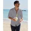 Alimens & Gentle Mens Cotton Linen Textured Shirt Long Sleeve Button Down Shirts Casual Summer Beach Wedding Tops with Pocket(Grey)