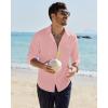 Alimens & Gentle Mens Cotton Linen Textured Shirt Long Sleeve Button Down Shirts Casual Summer Beach Wedding Tops with Pocket(Grey Pink)