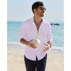 Alimens & Gentle Mens Cotton Linen Textured Shirt Long Sleeve Button Down Shirts Casual Summer Beach Wedding Tops with Pocket(Lavender)
