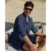Alimens & Gentle Mens Cotton Linen Textured Shirt Long Sleeve Button Down Shirts Casual Summer Beach Wedding Tops with Pocket(Navy Blue)