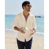 Alimens & Gentle Mens Cotton Linen Textured Shirt Long Sleeve Button Down Shirts Casual Summer Beach Wedding Tops with Pocket(Tan)