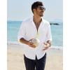 Alimens & Gentle Mens Cotton Linen Textured Shirt Long Sleeve Button Down Shirts Casual Summer Beach Wedding Tops with Pocket(White)