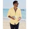 Alimens & Gentle Mens Cotton Linen Textured Shirt Long Sleeve Button Down Shirts Casual Summer Beach Wedding Tops with Pocket(Yellow)