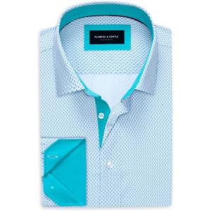 Alimens & Gentle Mens Dress Shirts Printed Button Down Shirt Long Sleeve Regular Fit Inner Collar Contrast Shirt Business(Blue-pat2)
