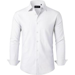 Alimens & Gentle Mens Dress Shirts Stretch Long Sleeve Formal Business Wedding Button Down Shirt Wrinkle Free(Solid White)