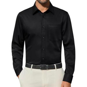 Alimens & Gentle Mens Dress Shirts Wrinkle Free Long Sleeve Button Down Shirt Solid Sun Protection Wedding Business Shirt(Black)