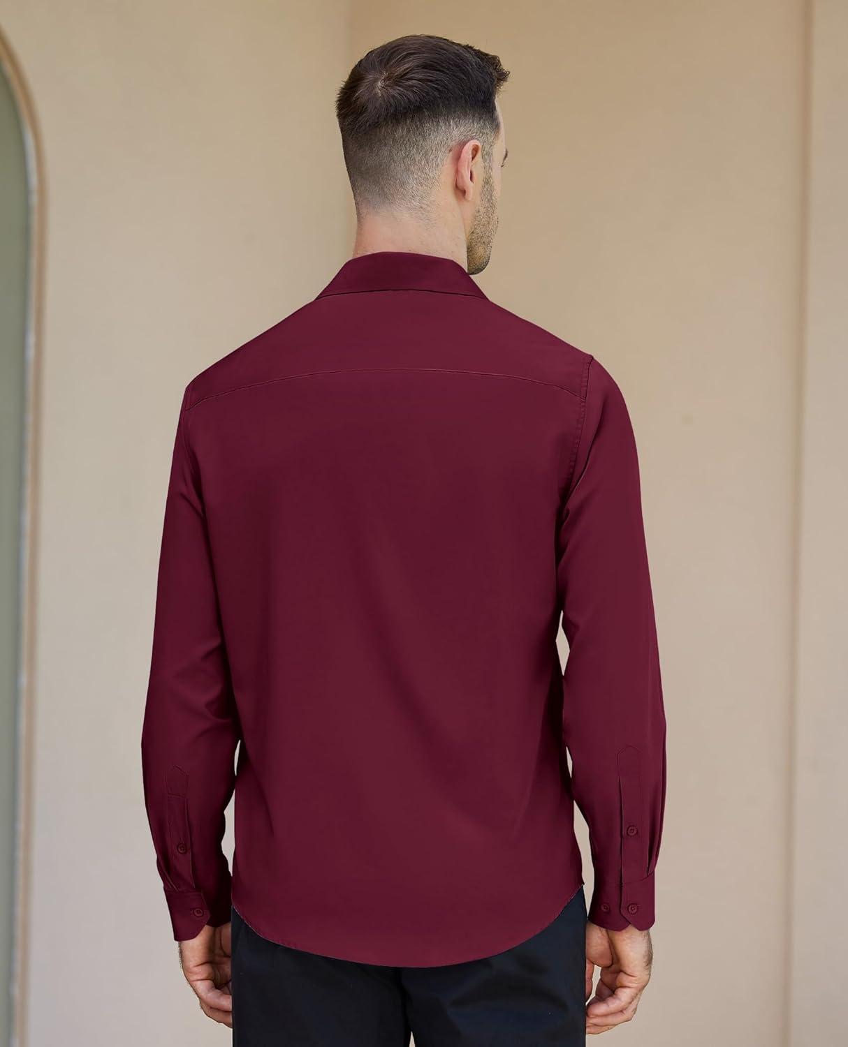 imageAlimens amp Gentle Mens Dress Shirts Long Sleeve Button Down Shirt Men Wrinkle Free Contrast Collar ShirtsBurgundy