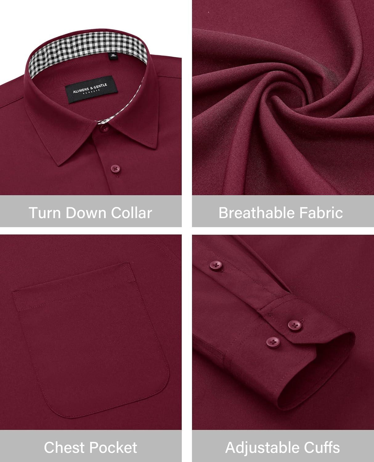 imageAlimens amp Gentle Mens Dress Shirts Long Sleeve Button Down Shirt Men Wrinkle Free Contrast Collar ShirtsBurgundy