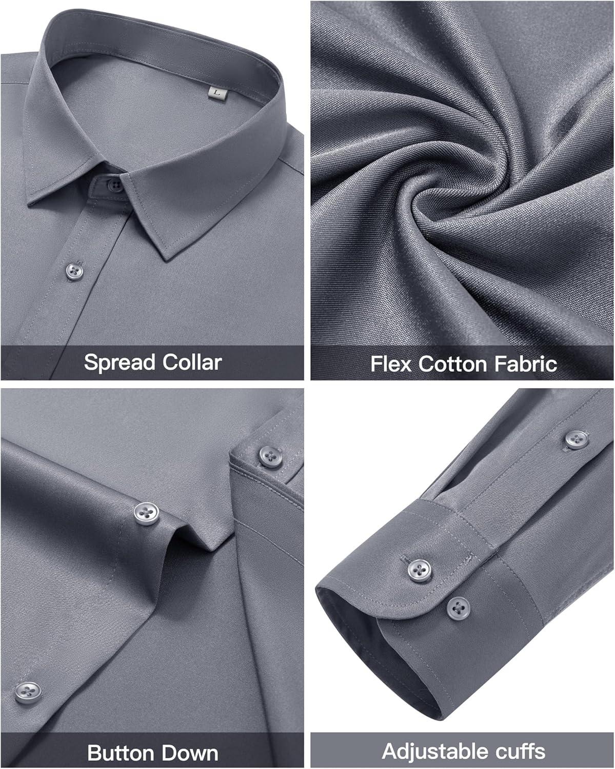 imageAlimens amp Gentle Mens Dress Shirts Stretch Long Sleeve Button Down Shirt Solid Sun Protection Wedding Business ShirtGrey