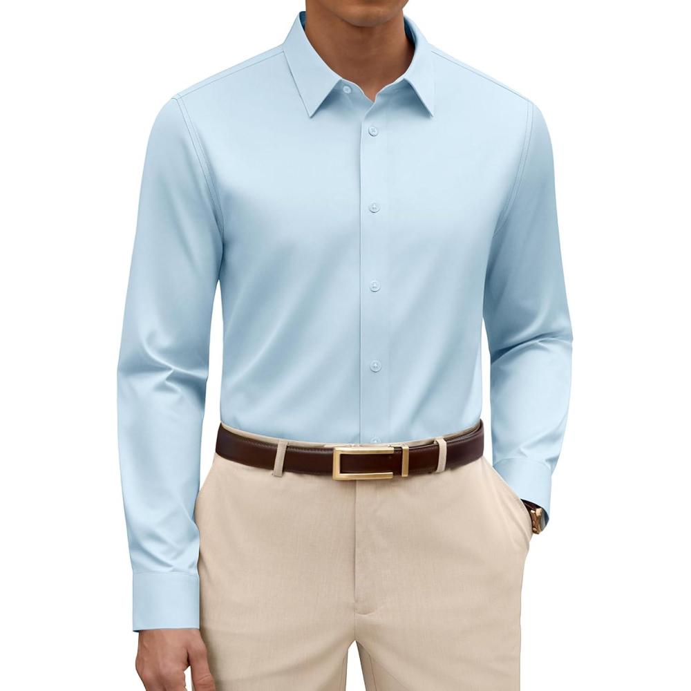 imageAlimens amp Gentle Premium Mens Mulberry Silk Modal Dress Shirt Performance Wrinkle FreeBlue