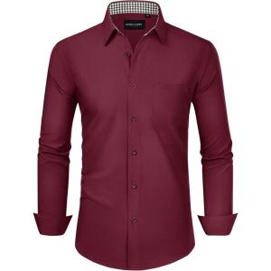 Alimens & Gentle Mens Dress Shirts Long Sleeve Button Down Shirt Men Wrinkle Free Contrast Collar Shirts(Burgundy)