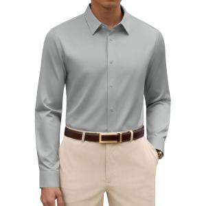 Alimens & Gentle Premium Men’s Mulberry Silk Modal Dress Shirt Performance Wrinkle Free(Light Grey)