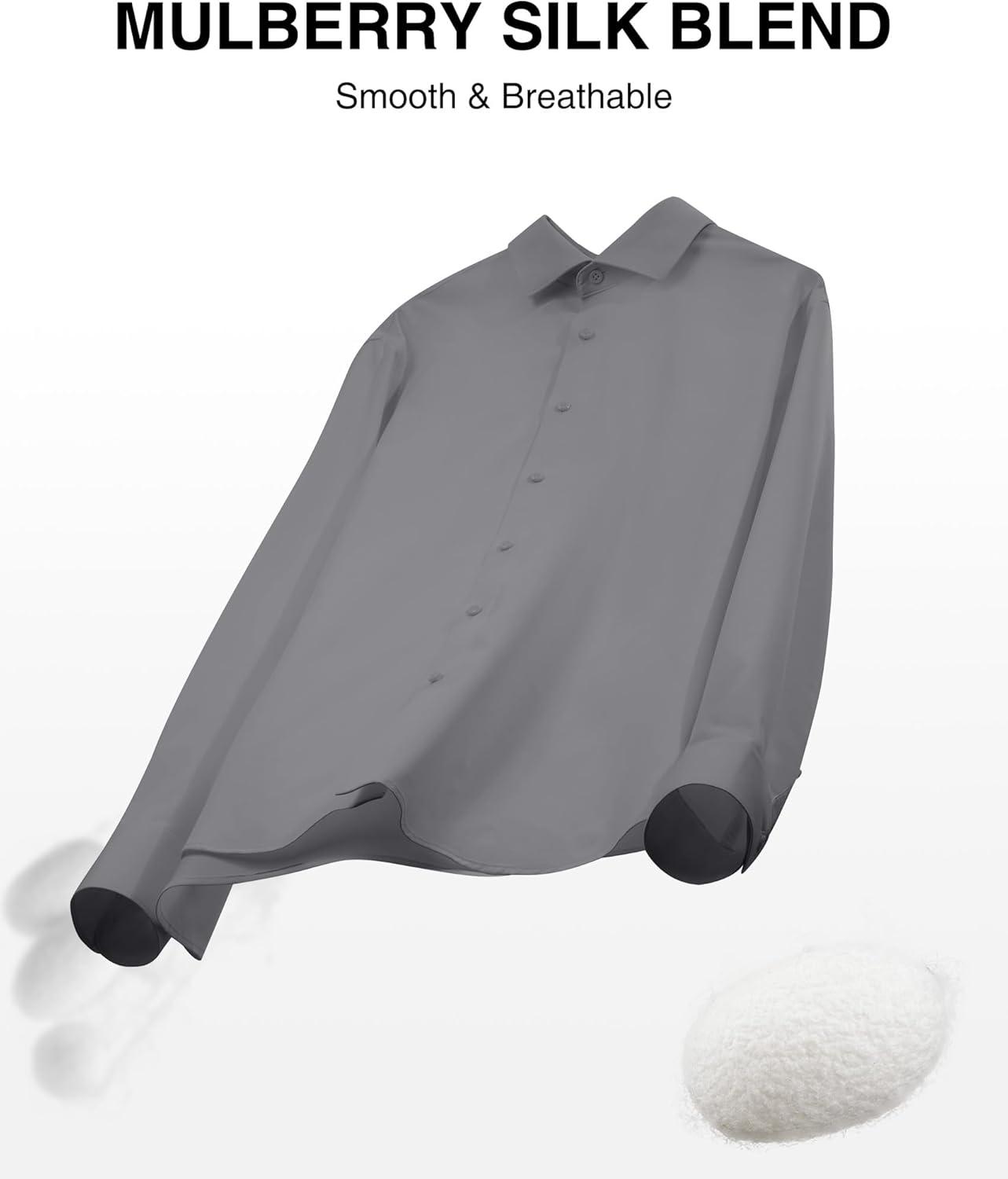 imageAlimens amp Gentle Mens Premium Dress Shirts Mulberry Silk Performance Wrinkle Free Stain Shield Button Down ShirtGrey