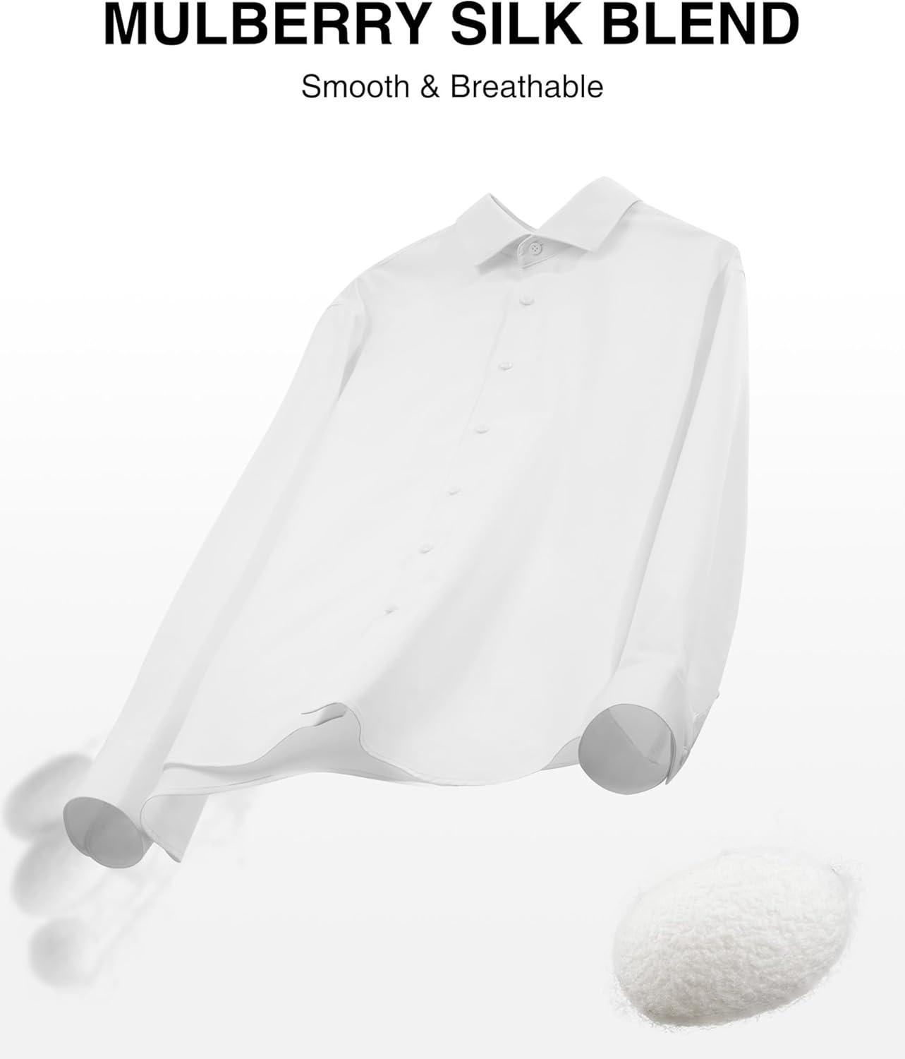 imageAlimens amp Gentle Mens Premium Dress Shirts Mulberry Silk Performance Wrinkle Free Stain Shield Button Down ShirtWhite