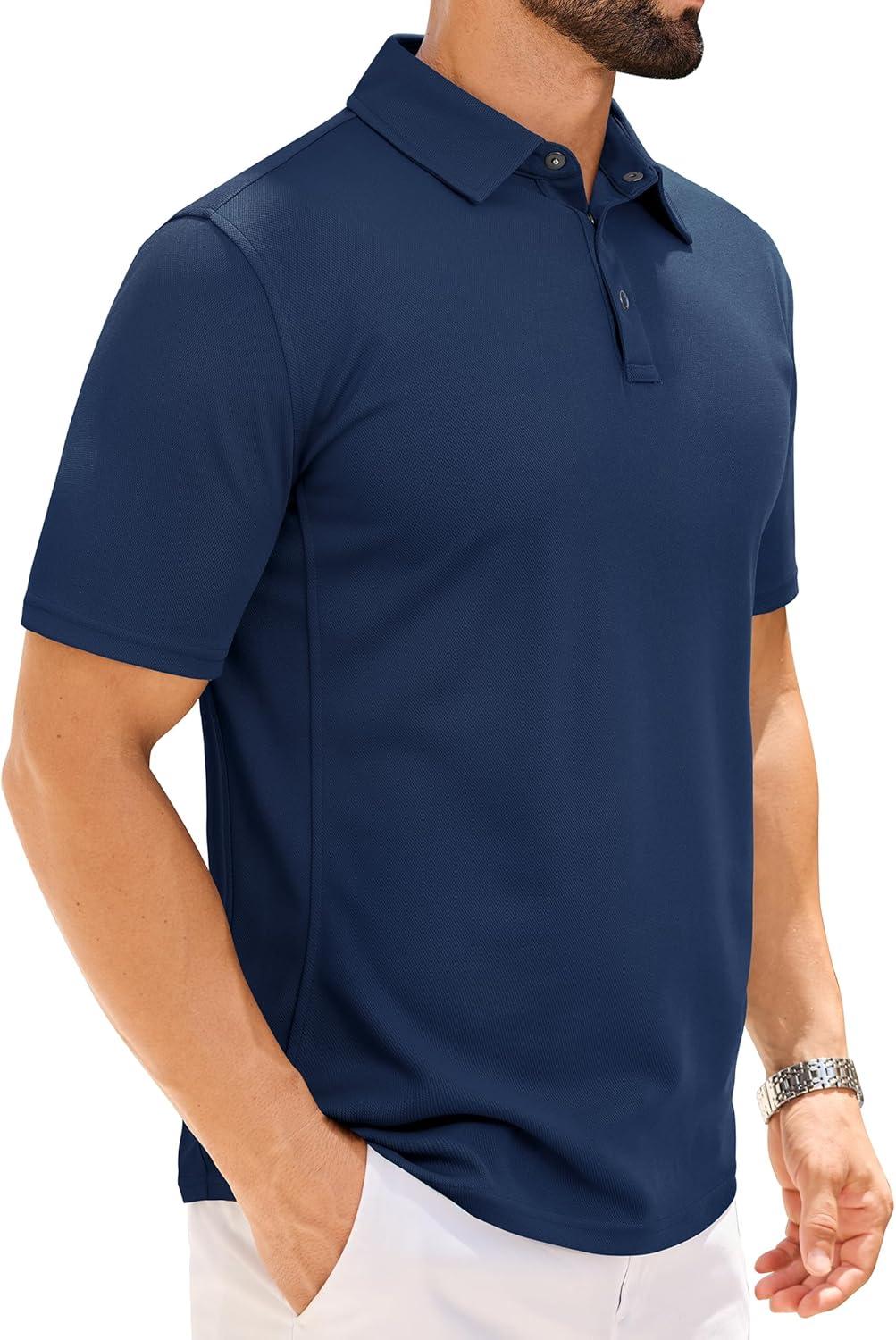 imageAlimens amp Gentle Performance Polo Shirts for Men Stretch Quick Dry Golf Shirt Short Sleeve Tactical Casual Tops Outdoor Navy Blue