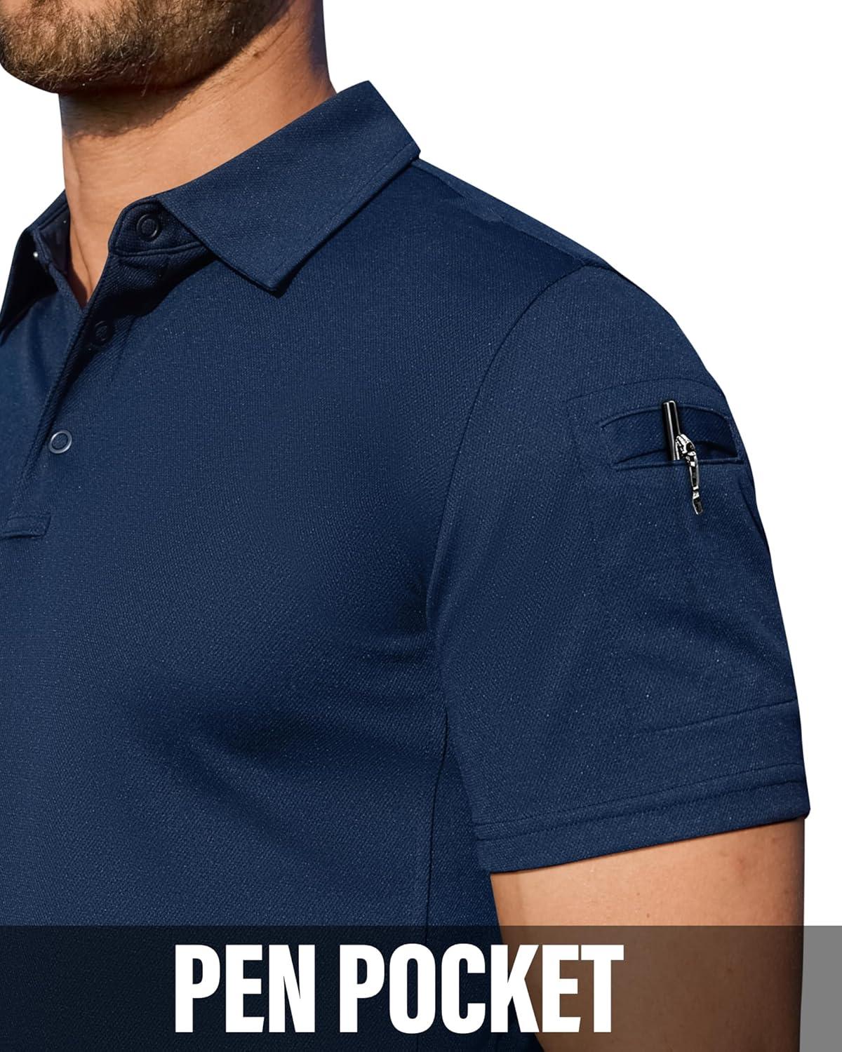 imageAlimens amp Gentle Performance Polo Shirts for Men Stretch Quick Dry Golf Shirt Short Sleeve Tactical Casual Tops Outdoor Navy Blue